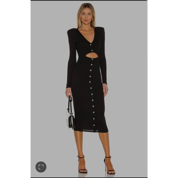 Michael Costello Revolve Mila Midi Button Front Cut Out Bodycon Dress Size XXS - Picture 1 of 6